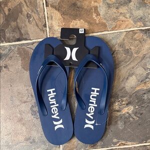Hurley Navy and White Logo Flip Flops
